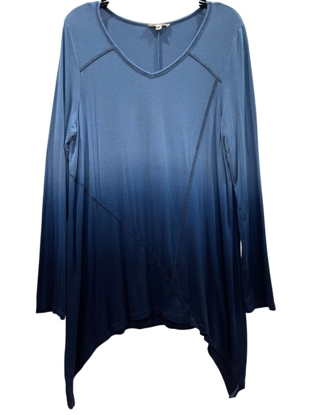 Hem & Thread Ombre Tunic Top Sz L Blue Sharkbite Hem Oversized Lagenlook Comfort